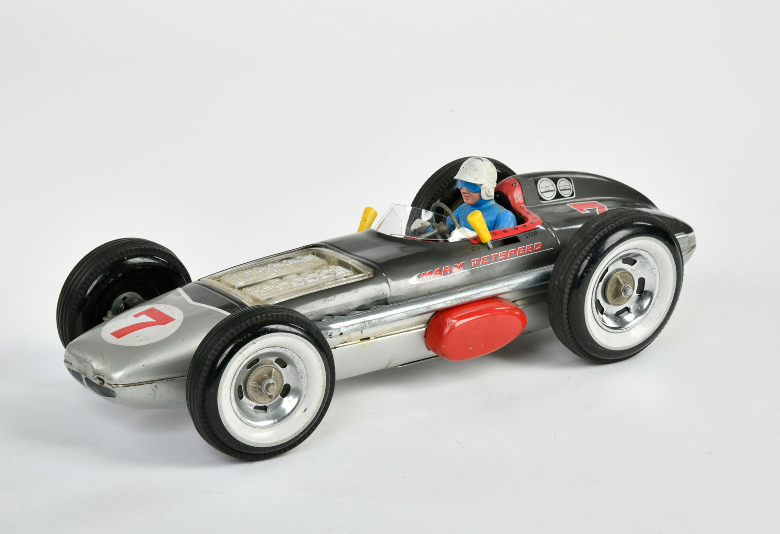 Marx, Jetspeed Racer: Marx, Jetspeed Racer, USA, 40 cm, Blech, Bat. Antrieb + Funktion nicht gepruft, Abdeckung fehlt, Scheibe ersetzt, Z 3