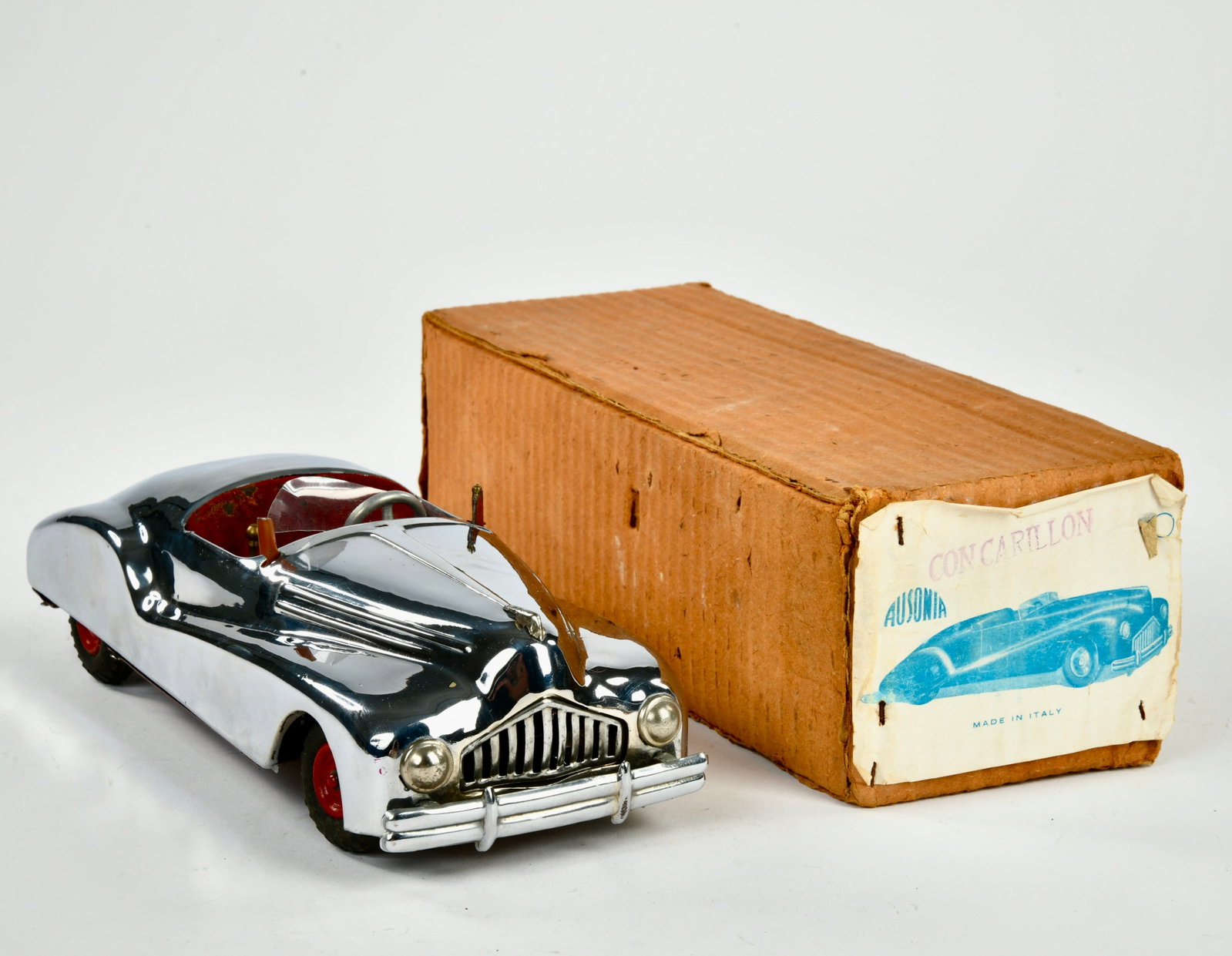 Ingap, Cabriolet mit Musikwerk: Ingap, Cabriolet mit Musikwerk, Chrom, Italy, 26 cm, Funktion ok, Okt, min. LM, Z 1-2
