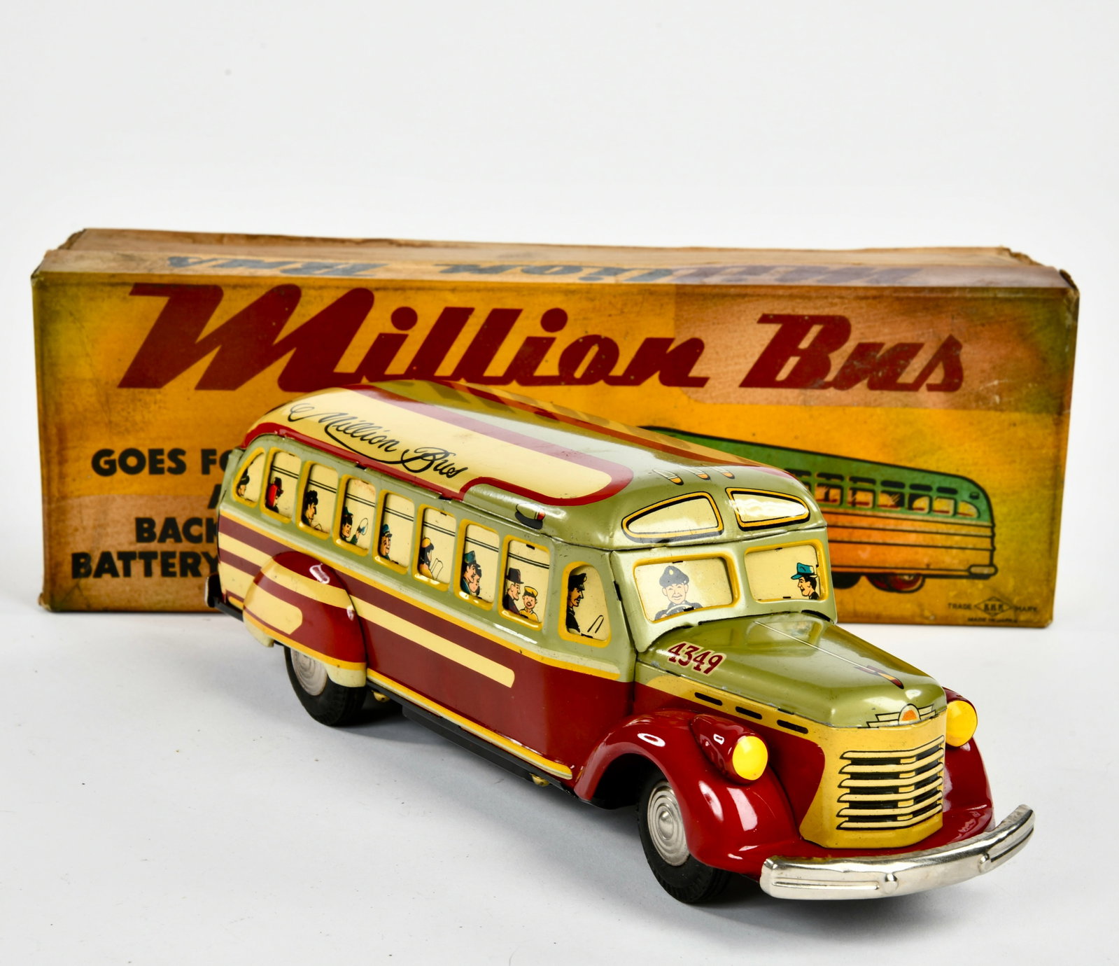 Million Bus: Million Bus, Japan, Trade Mark KKK, 31 cm, Blech, Bat. Antrieb ok, min LM, Okt, Z 2, Z 1-