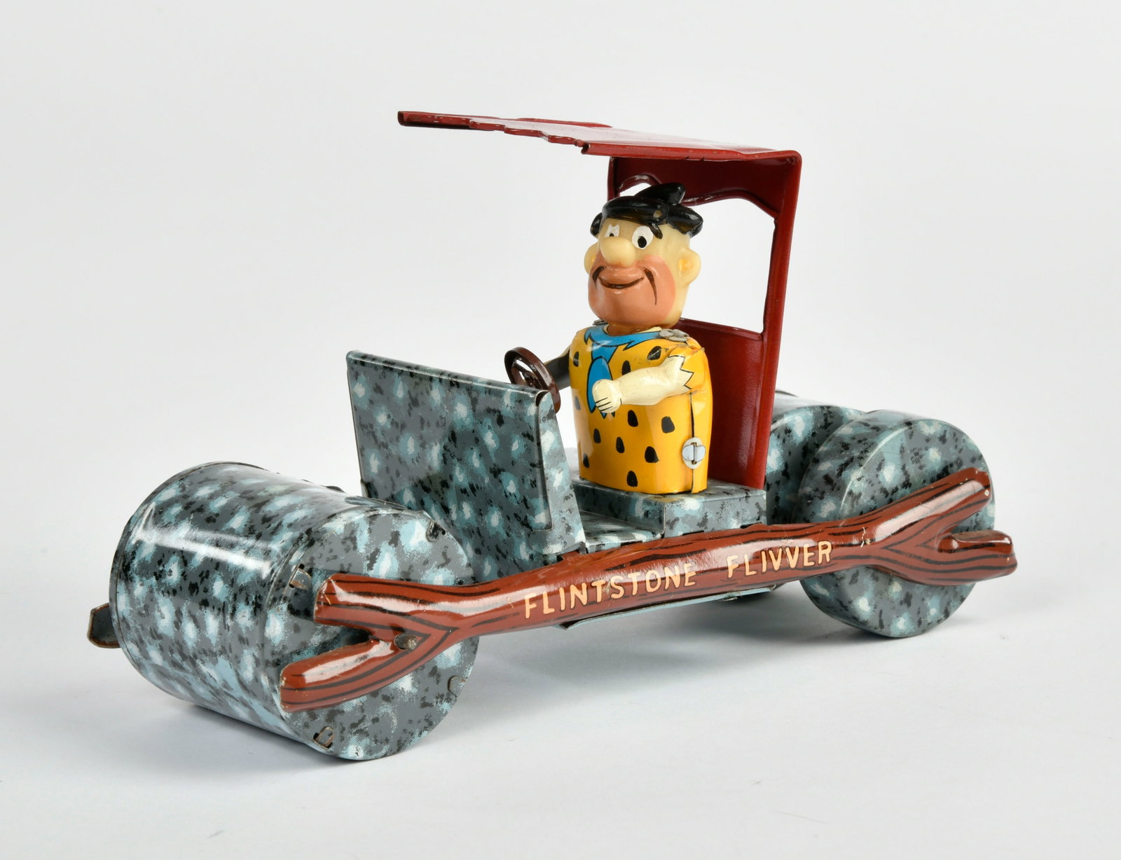 Marx, Fred Flintstone Flivver: Marx, Fred Flintstone Flivver, Japan, 17 cm, Blech, Friktion ok, Z 1-