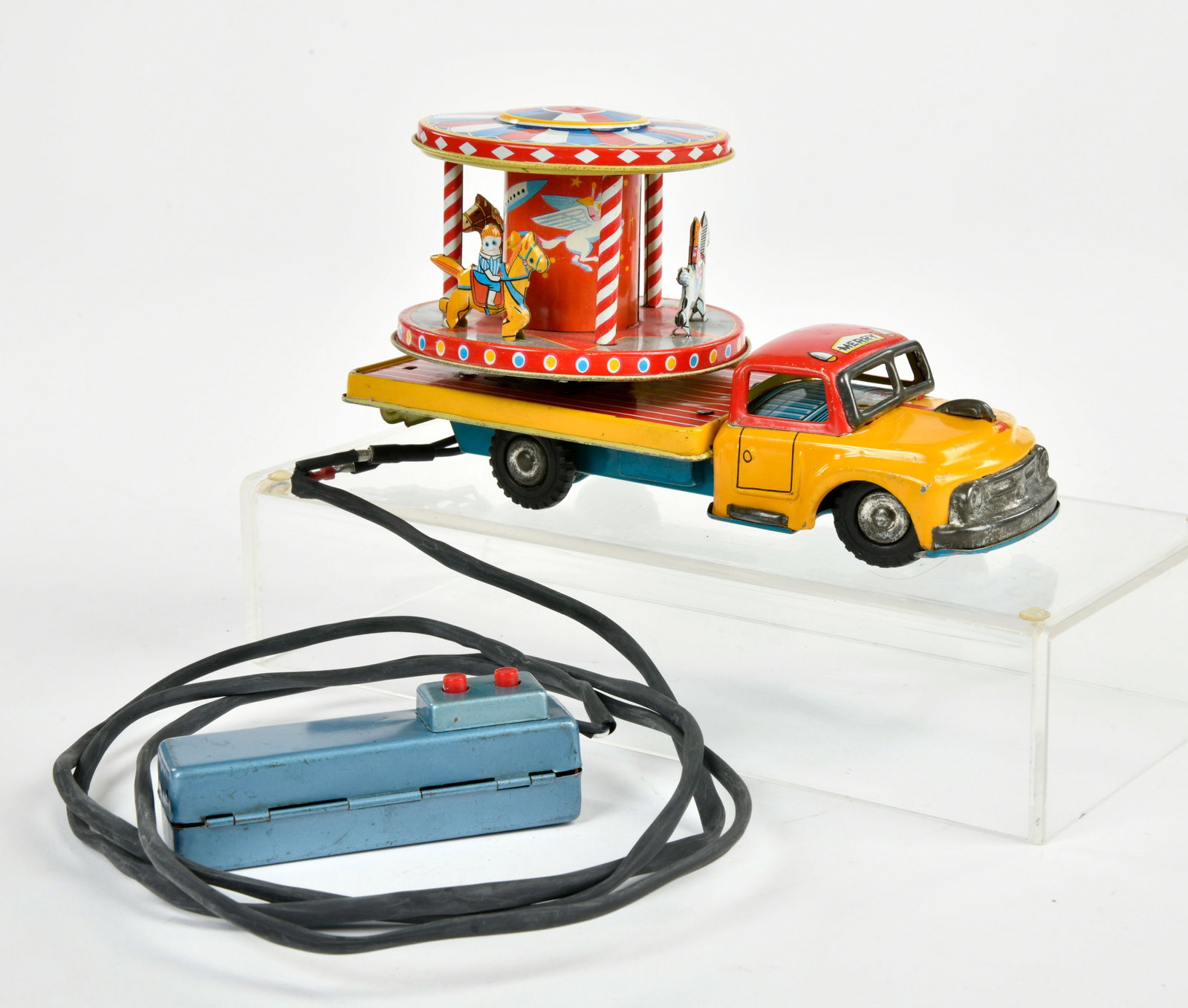 TN Nomura, LKW mit Karussell: TN Nomura, LKW mit Karussell, Japan, 21 cm, Blech, Antrieb ok, Z 2