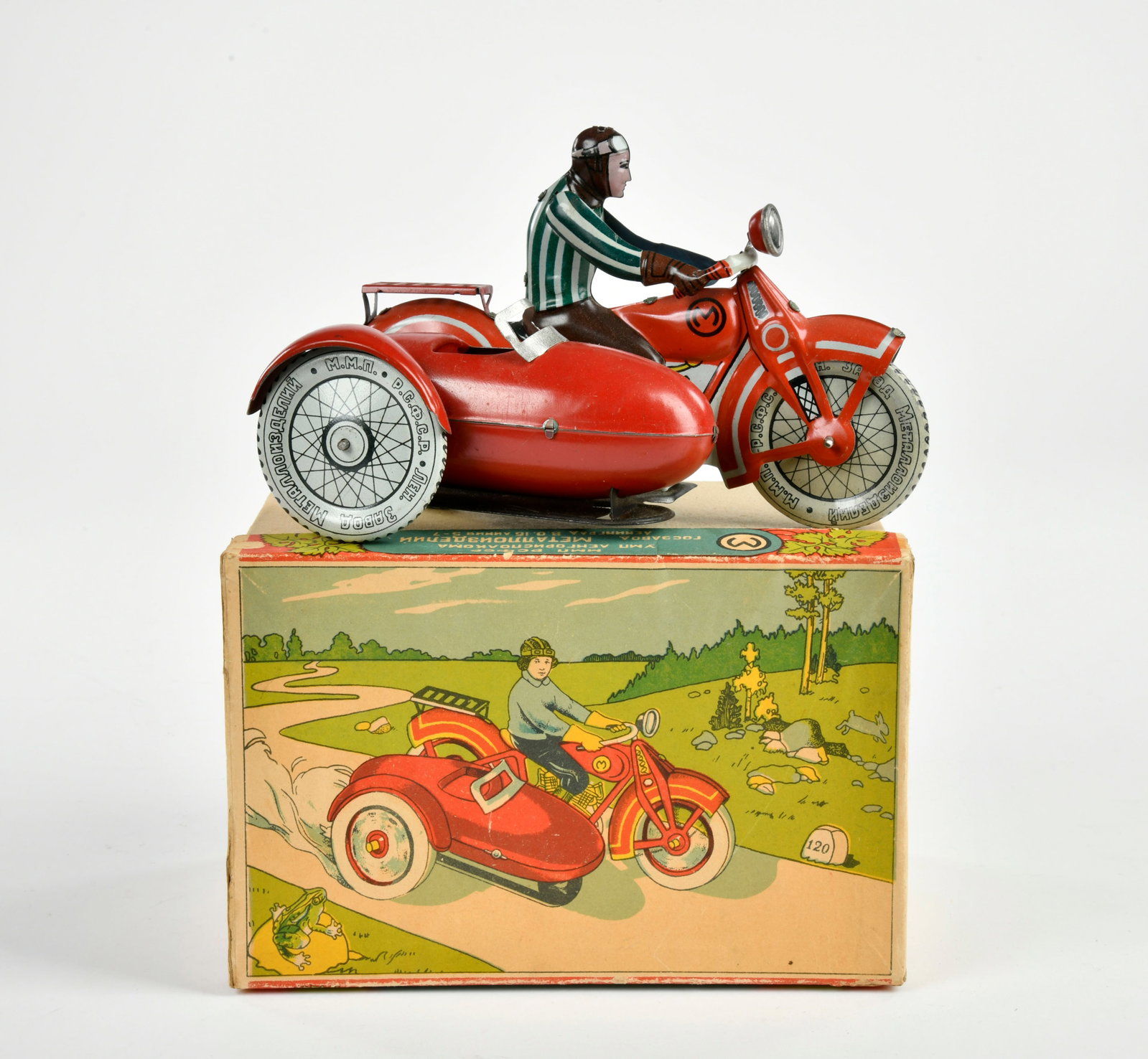 Motorrad mit Beiwagen, UDSSR, Mettoy Kopie: Motorrad mit Beiwagen, UDSSR, Mettoy Kopie, 21 cm, Blech, UW ok, Okt Z 1-, Z 1