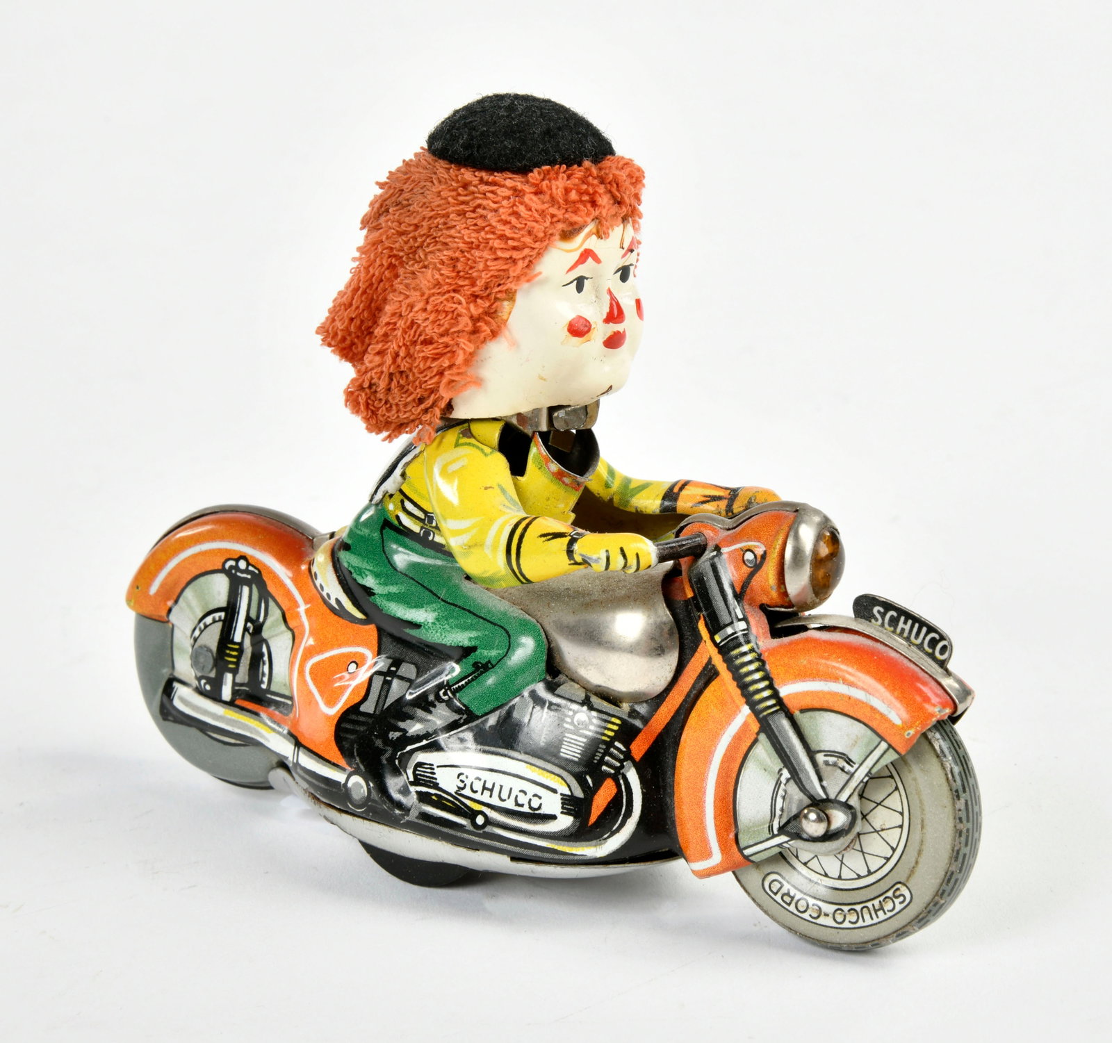 Schuco, Motorrad Motodrill Clown: Schuco, Motorrad Motodrill Clown, W.-Germany, 13 cm, Blech, UW ok, Z 2+