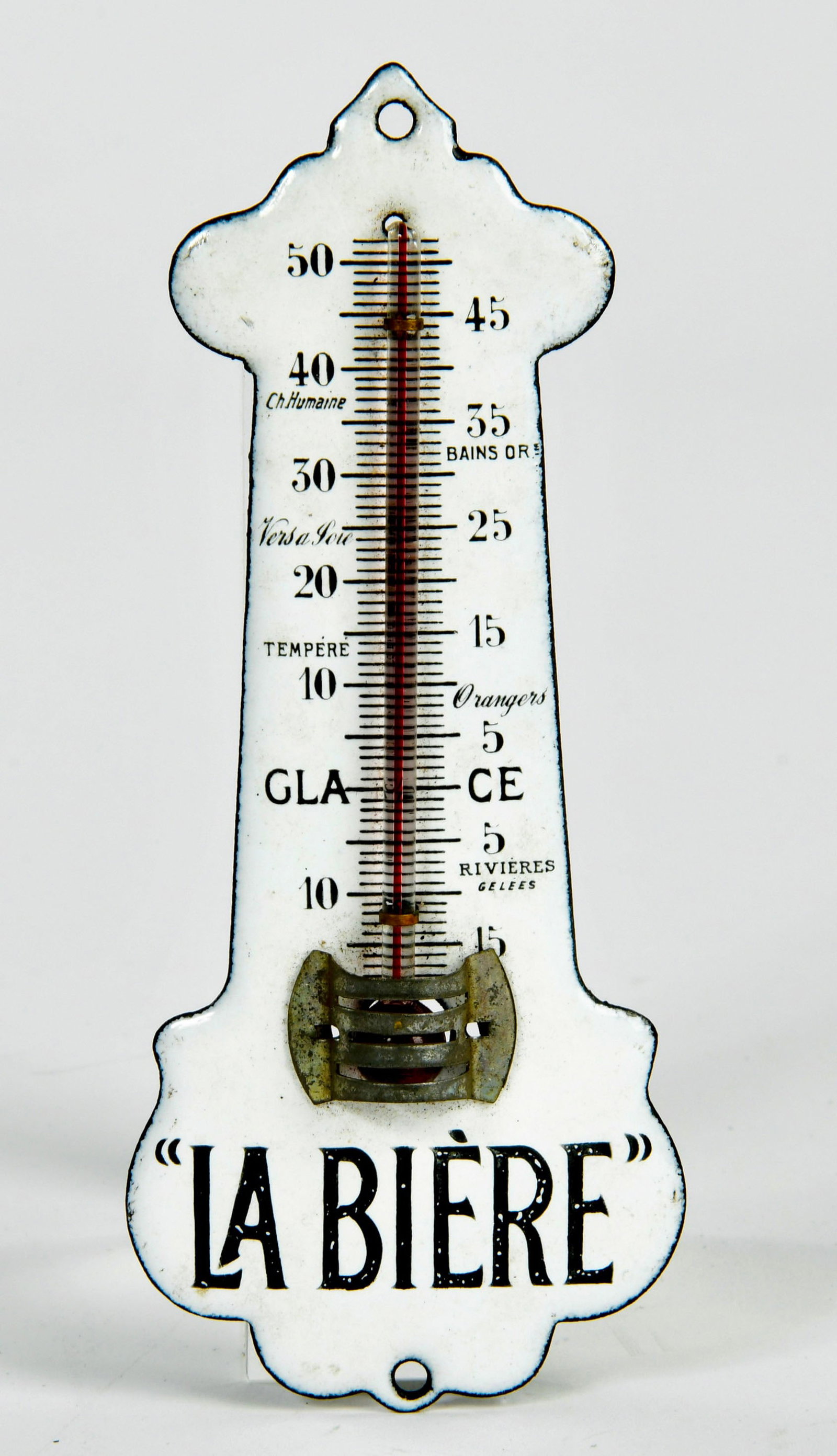 La Biere, Emailschild Thermometer: La Biere, Emailschild Thermometer, 15 cm, Z 1-2
