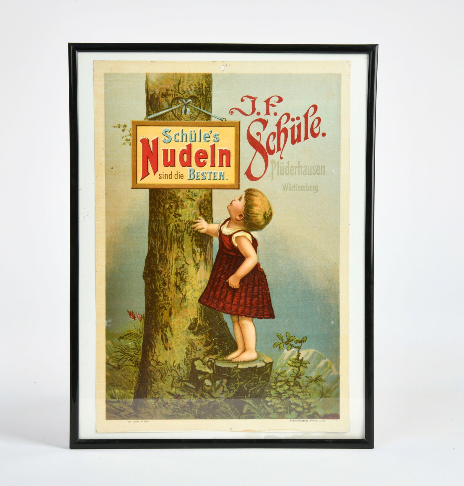 J.F. Schule, Plakat "Schule's Nudeln": J.F. Schule, Plakat "Schule's Nudeln", Germany um 1912, Papier, 38 x 26 cm, oben gelocht, unten leicht wasserrandig, sonst gut
