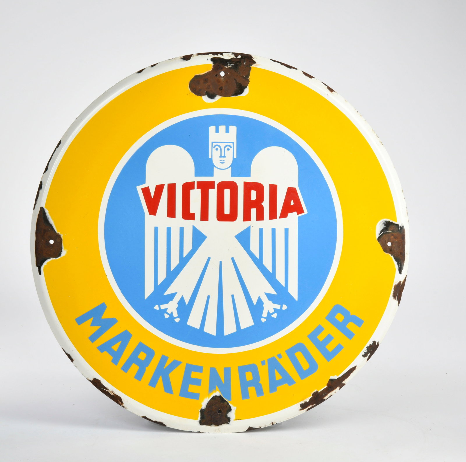 Victoria Markenrader, Emailschild: Victoria Markenrader, Emailschild, 60 cm Durchmesser, Z 2-3