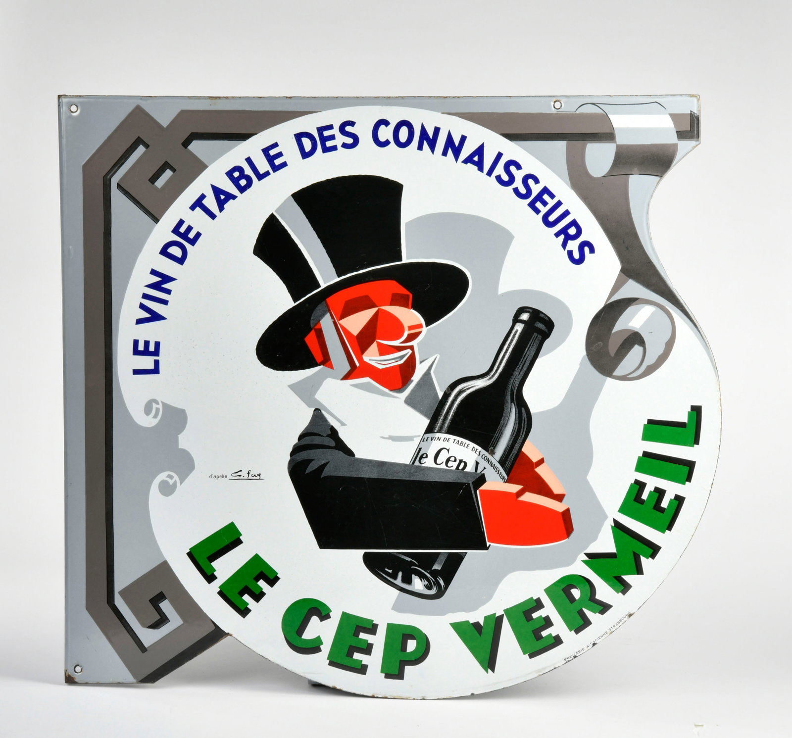 Le Cep Vermeil, Emailschild Ausleger: Le Cep Vermeil, Emailschild Ausleger, 70x65 cm, Z 1-2