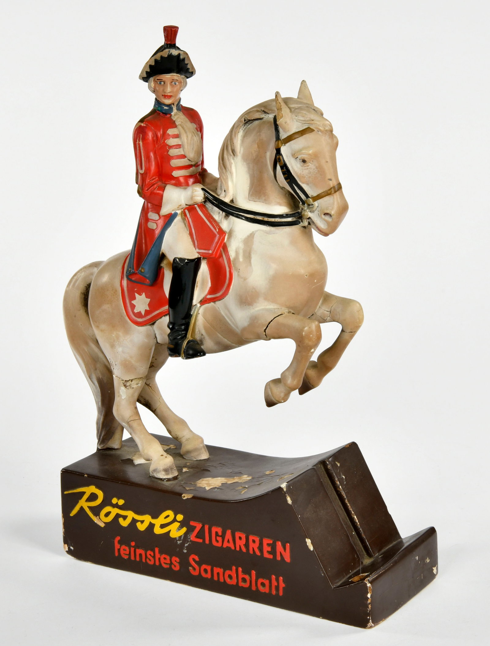 Historischer Werbeaufsteller, Rossli Zigarren feinstes Sandblatt: Historischer Werbeaufsteller, Rossli Zigarren feinstes Sandblatt, 43cm, LM, Z 3-4
