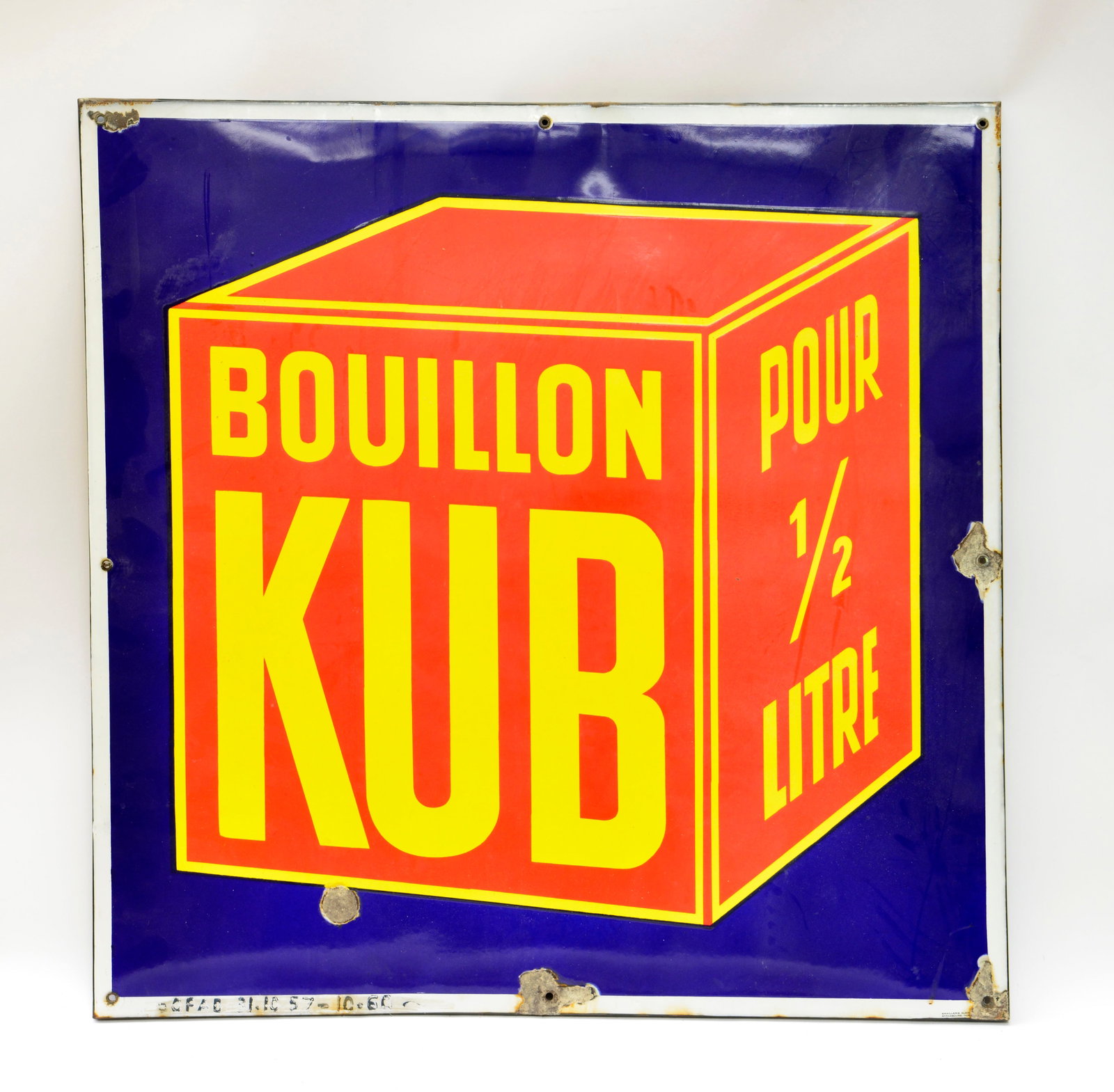 Bouillon Kub, Emailschild: Bouillon Kub, Emailschild, 96,5x98 cm, abgekantet, Z 2, fur Selbstabholer/Speditionsversand