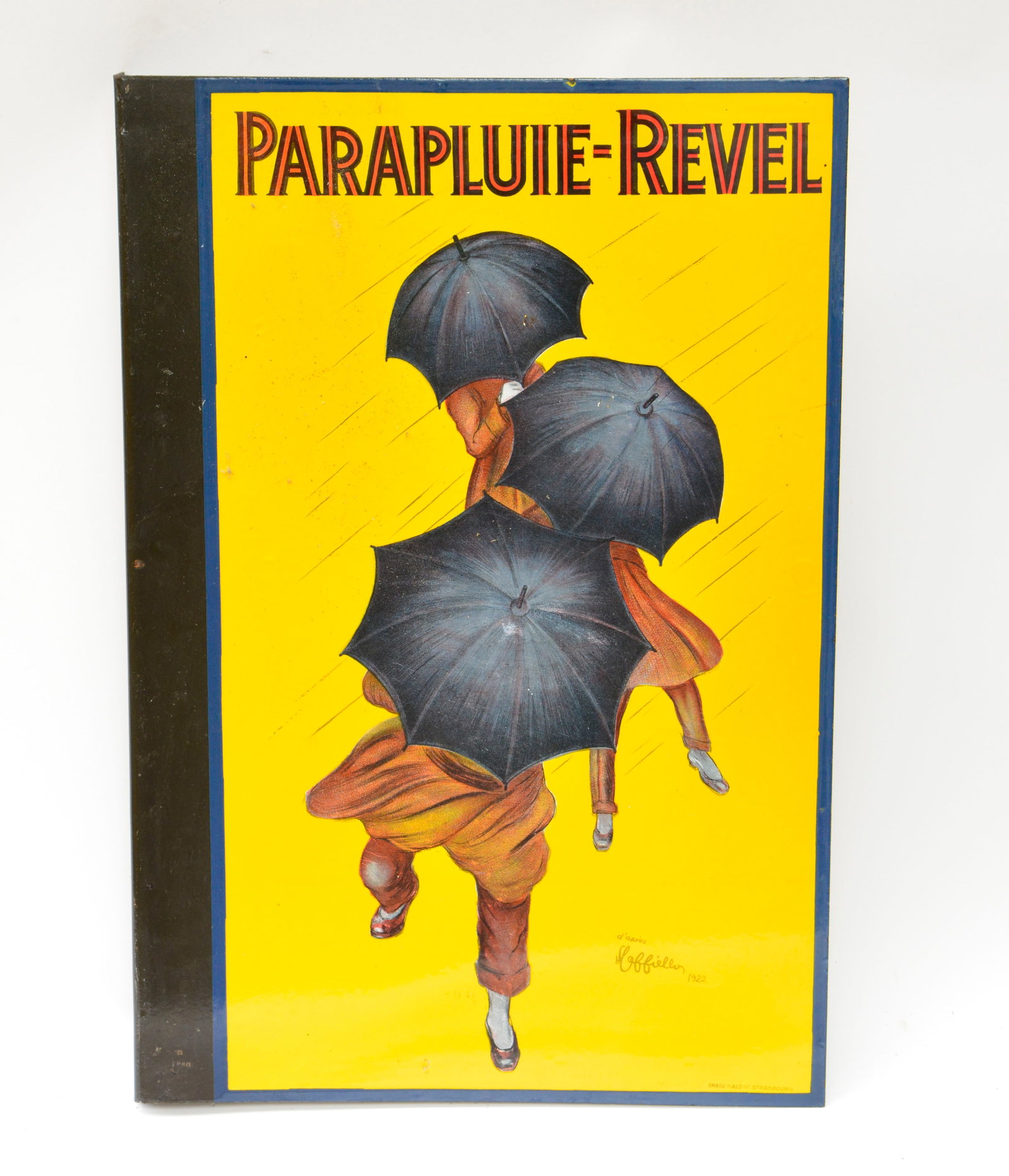 Parapluie Revel, Emailschild: Parapluie Revel, Emailschild, Ausleger, beidseitig, Cappiello, 65x44 cm, Z 1