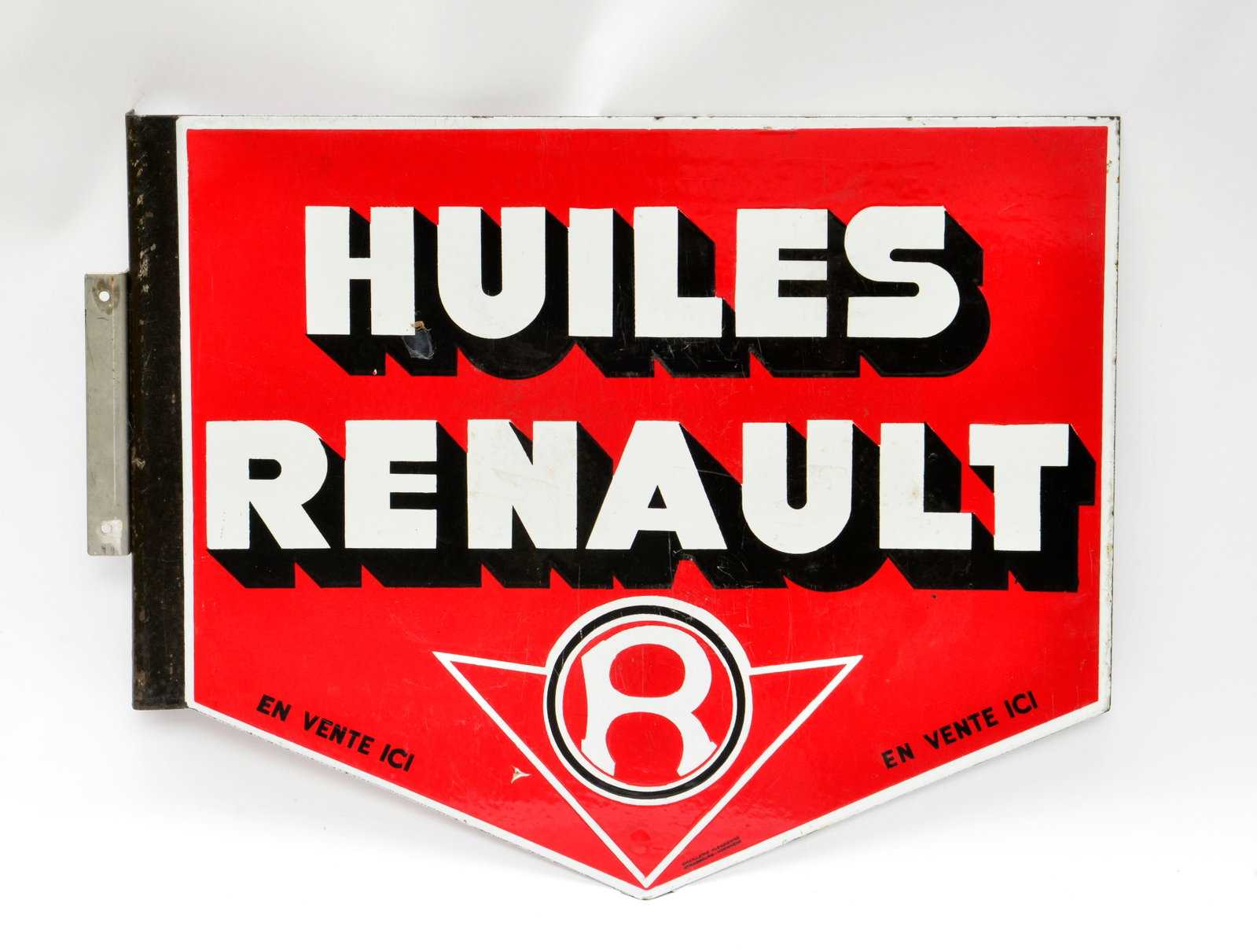 Huilles Renault, Emailschild Ausleger: Huilles Renault, Emailschild Ausleger, doppelseitig, 60x49 cm, Z 2