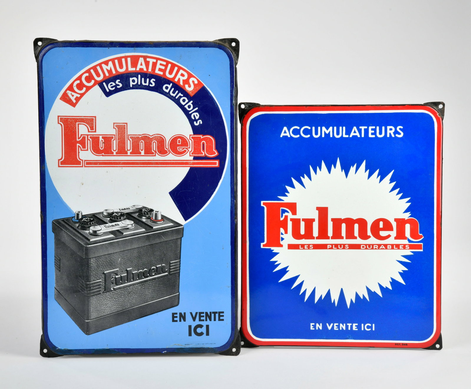 Fulmen, 2x Emailschild: Fulmen, 2x Emailschild, 48x30 & 38x31 cm, Z 1-2/2