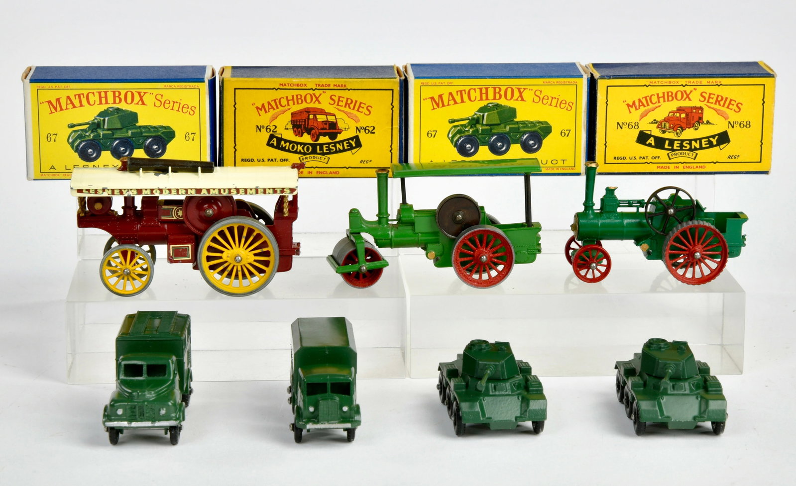 Matchbox, 7 Modelle, Militar u.a.: Matchbox, 7 Modelle, Militar u.a., England, Druckguss, 4x Okt, meist Z 1