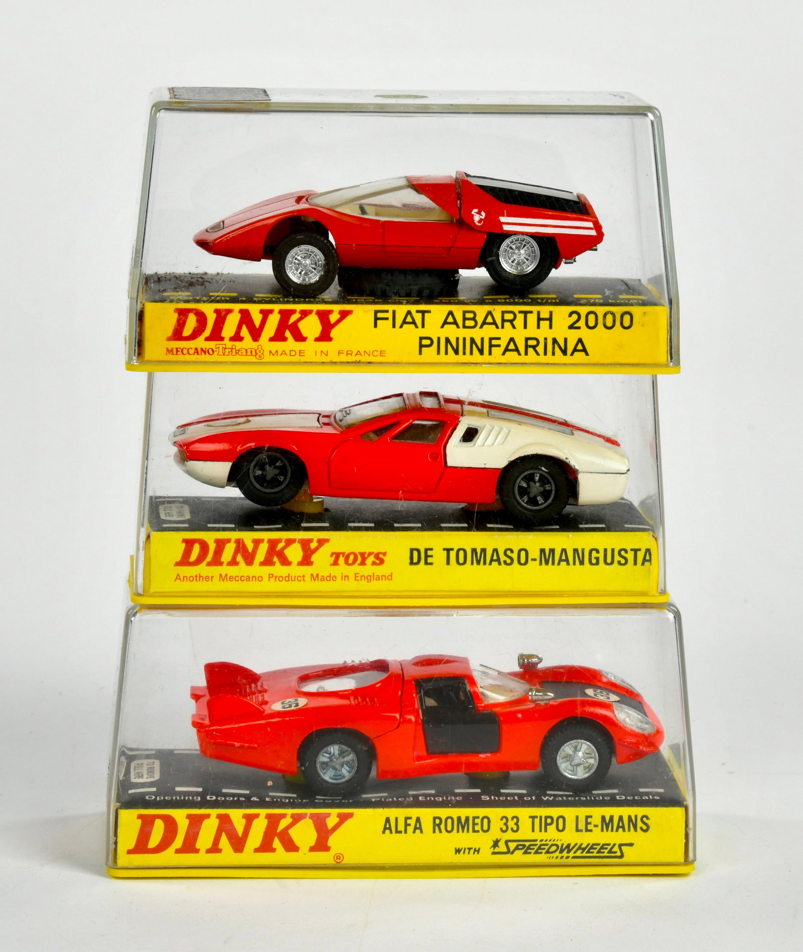 Dinky Toys, Fiat, De Tomaso, Alfa Romeo: Dinky Toys, Fiat, De Tomaso, Alfa Romeo, Nr 210, 187, 1430, 1:43, Okt, Z 1-