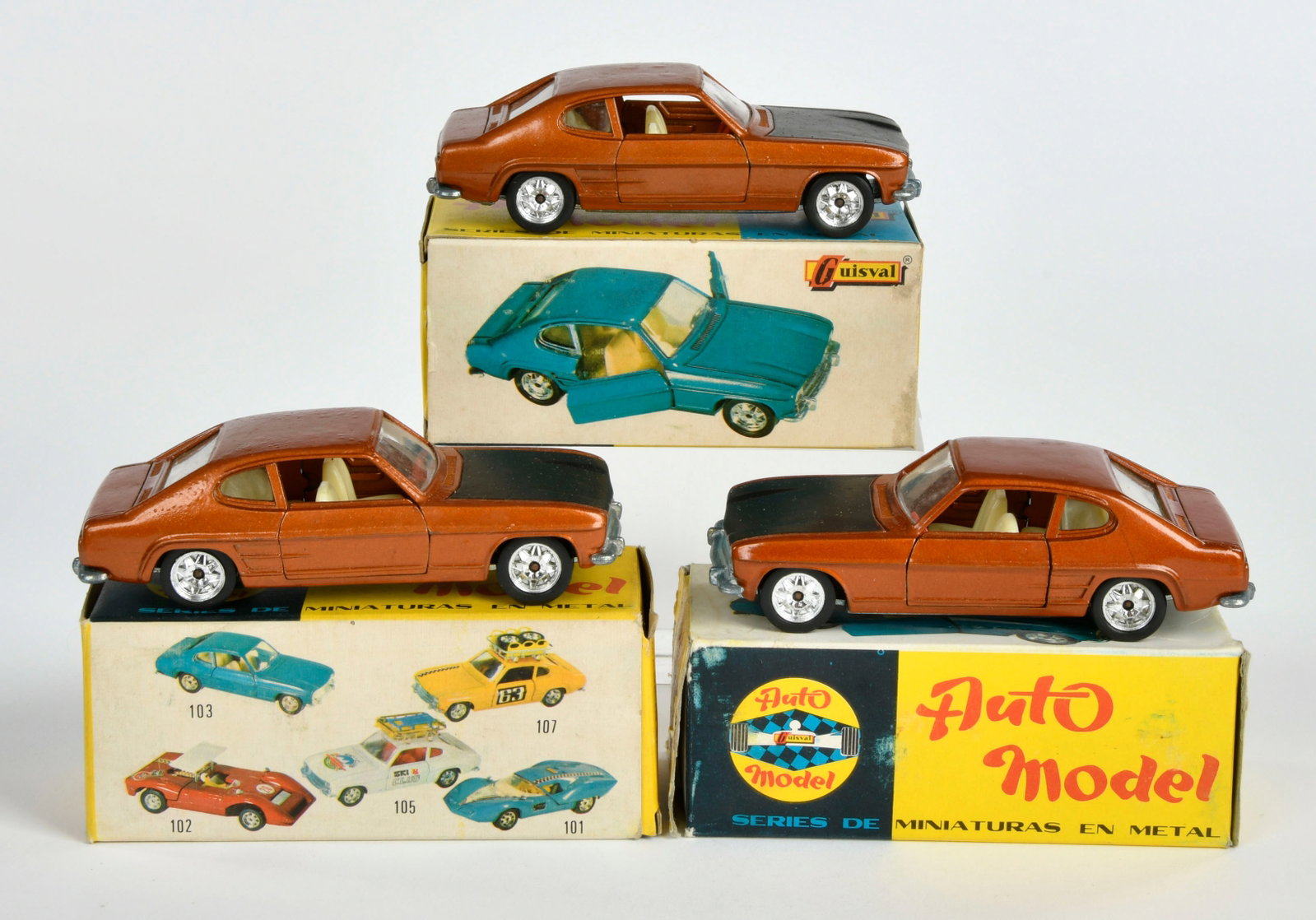 Guisval, 3x Ford Capri: Guisval, 3x Ford Capri, Spain, 1:43, Druckguss, Okt, Lagerspuren, sonst Z 1