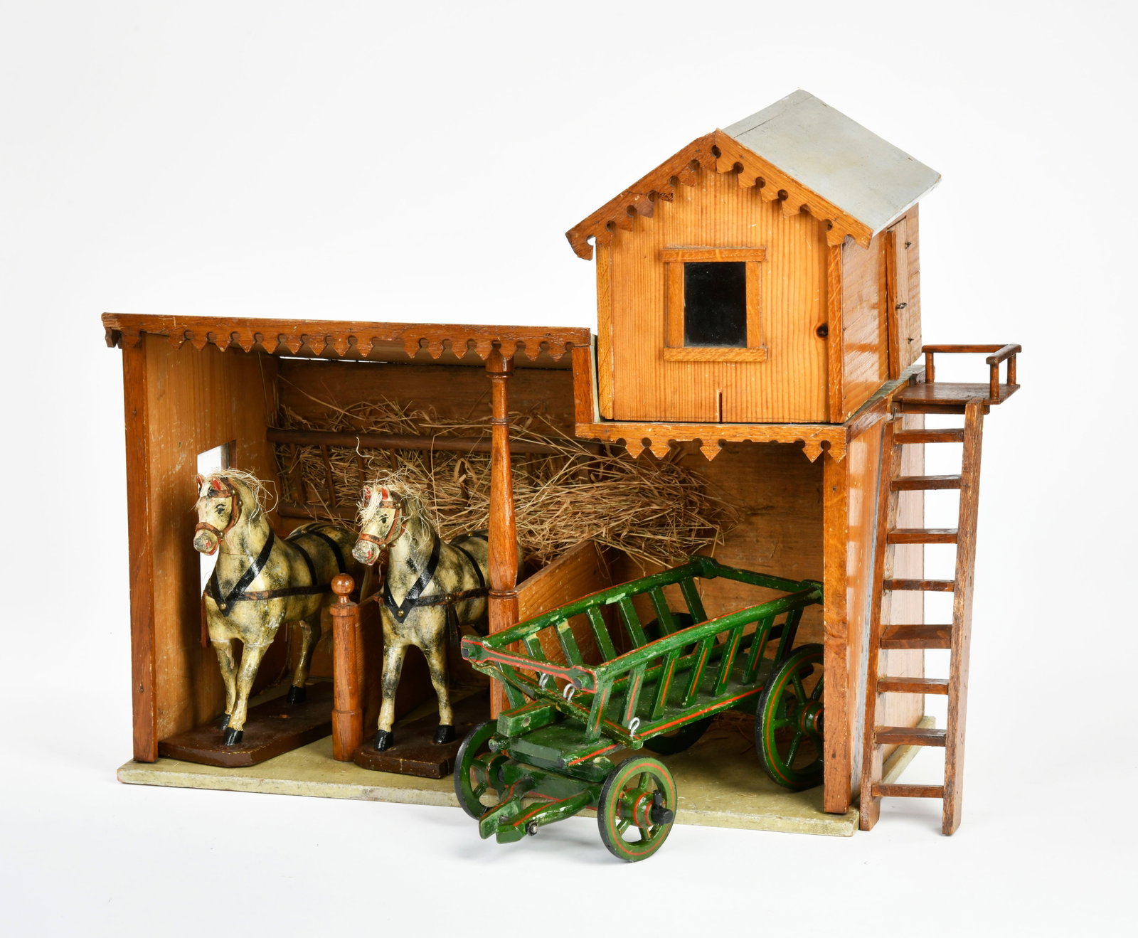 Bauernhof mit 2 Pferden vorm Wagen: Bauernhof mit 2 Pferden vorm Wagen, 50 x 27 cm, Z 2-