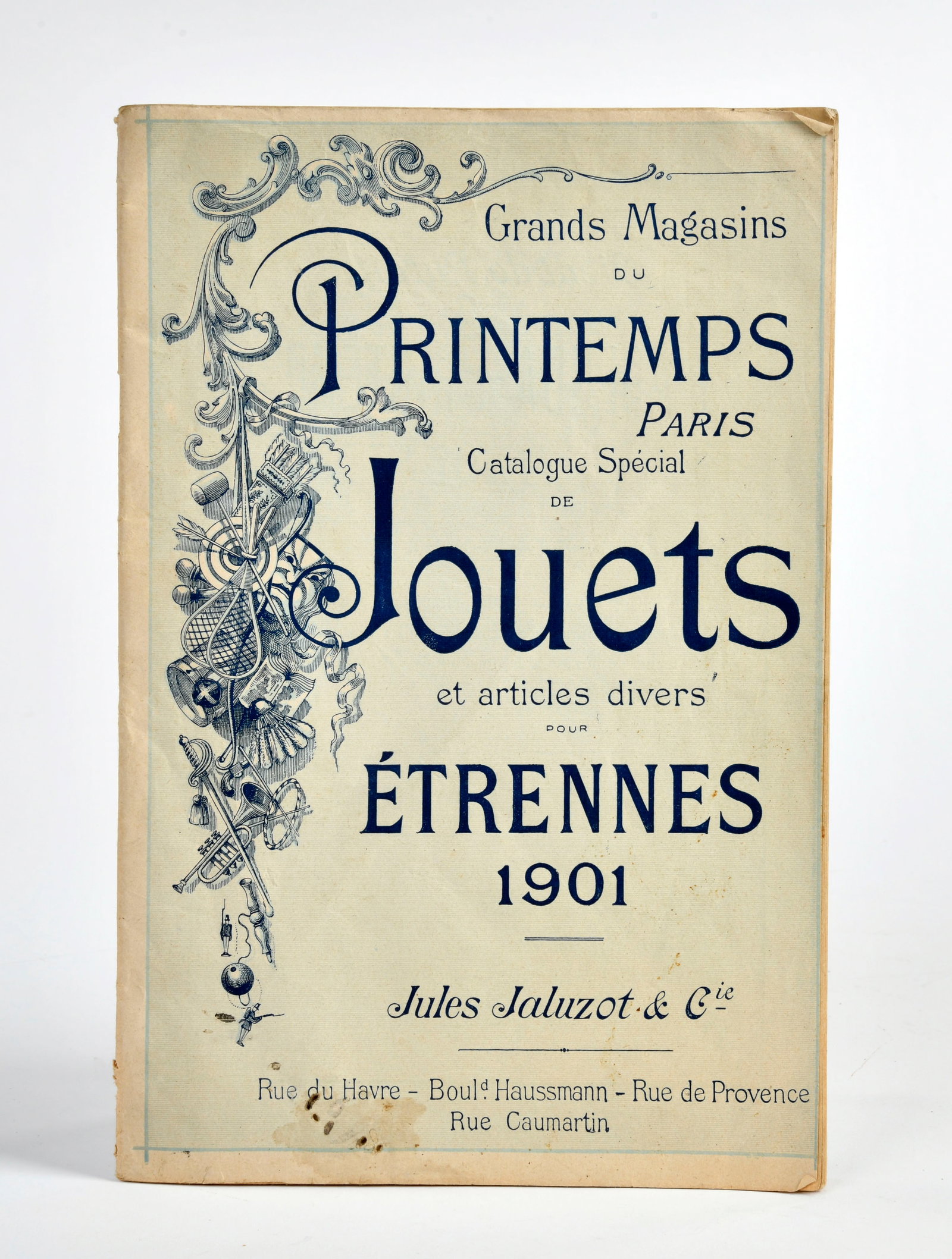 Jaluzot, Grands Magazins du Printemps, Catalogue Special de Jouets et articles divers pour Etrennes: Jaluzot, Grands Magazins du Printemps, Catalogue Special de Jouets et articles divers pour Etrennes 1901, 26,5 x 17,5 cm, 34 Seiten, Einband mit leichten Beschadigungen, sonst schoner Originalzustand