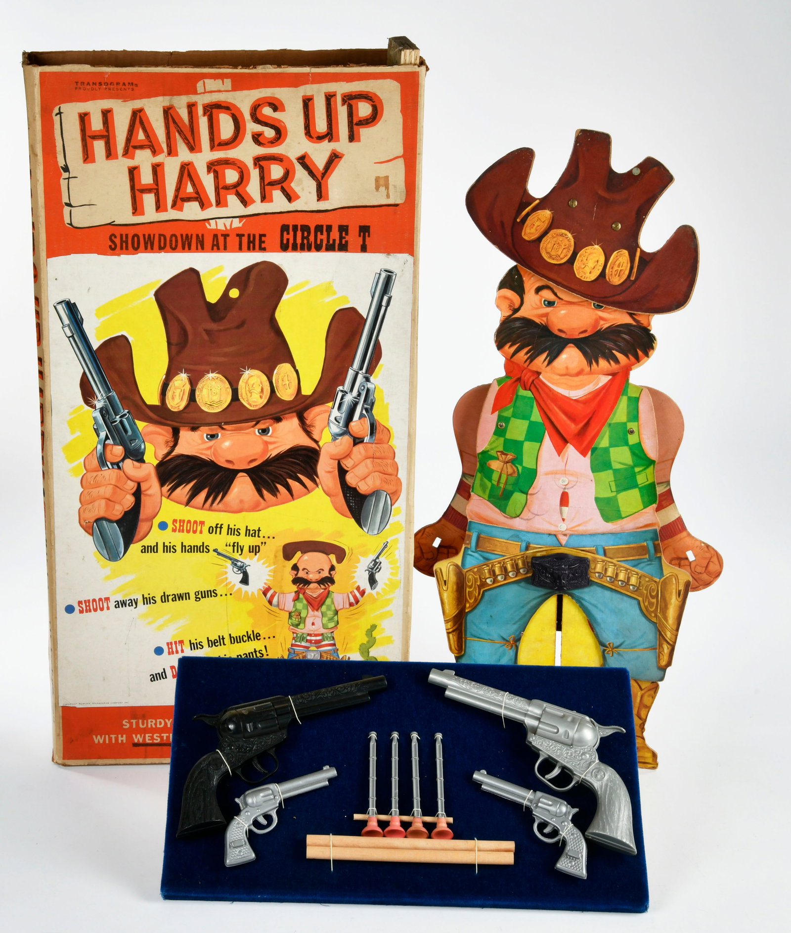 Transogram, Hands up Harry, Schiessspiel: Transogram, Hands up Harry, Schiessspiel, USA 1965, GemBw., komplett, Funktion ok, Okt. 79 x 39 cm (beschadigt), bitte besichtigen