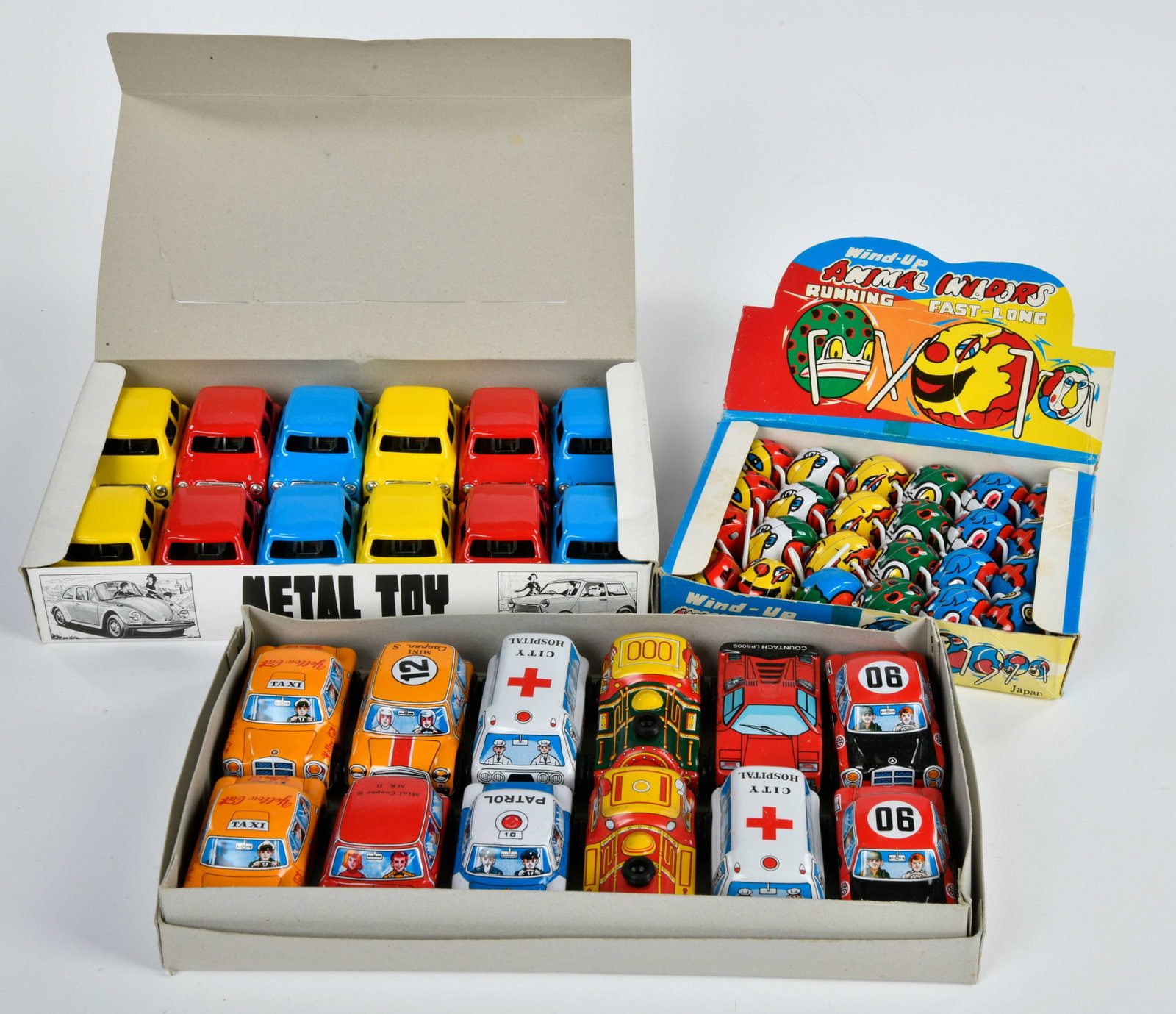 Handlerboxen mit Spielzeug: Handlerboxen mit Spielzeug, Japan u.a., meist Blech, meist Z 1