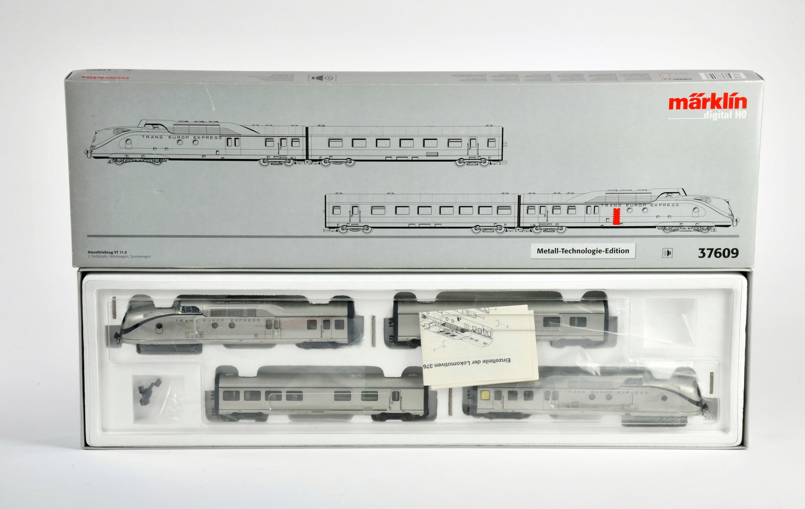 Marklin, 37609 Dieseltriebwagen VT11.5 mit 2 Triebkopfen, Abteilwagen und Speisewagen: Marklin, 37609 Dieseltriebwagen VT11.5 mit 2 Triebkopfen, Abteilwagen und Speisewagen, H0, Okt, Z 1