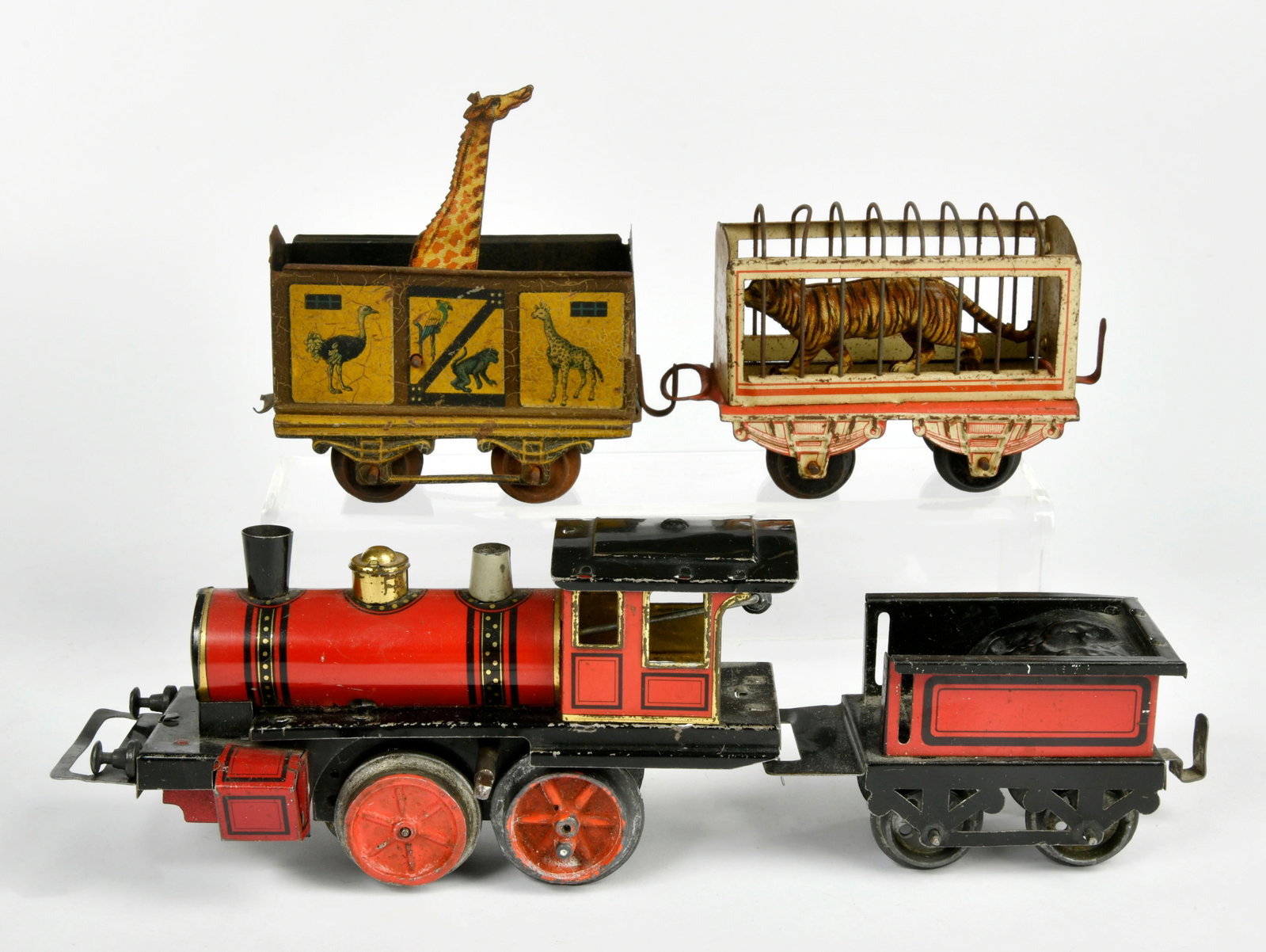 Issmayer, Zirkuszug, Lok mit Tender und zwei Wagen: Issmayer, Zirkuszug, Lok mit Tender und zwei Wagen, Spur 0, Germany VK, teilw. Mangel, Z 3