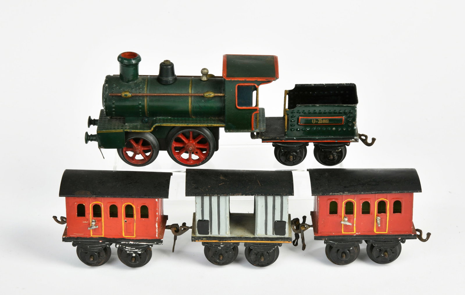 Plank, Lok mit Tender und 3 Wagen: Plank, Lok mit Tender und 3 Wagen, Germany VK, Spur 0, UW ok, schoner Originalzustand
