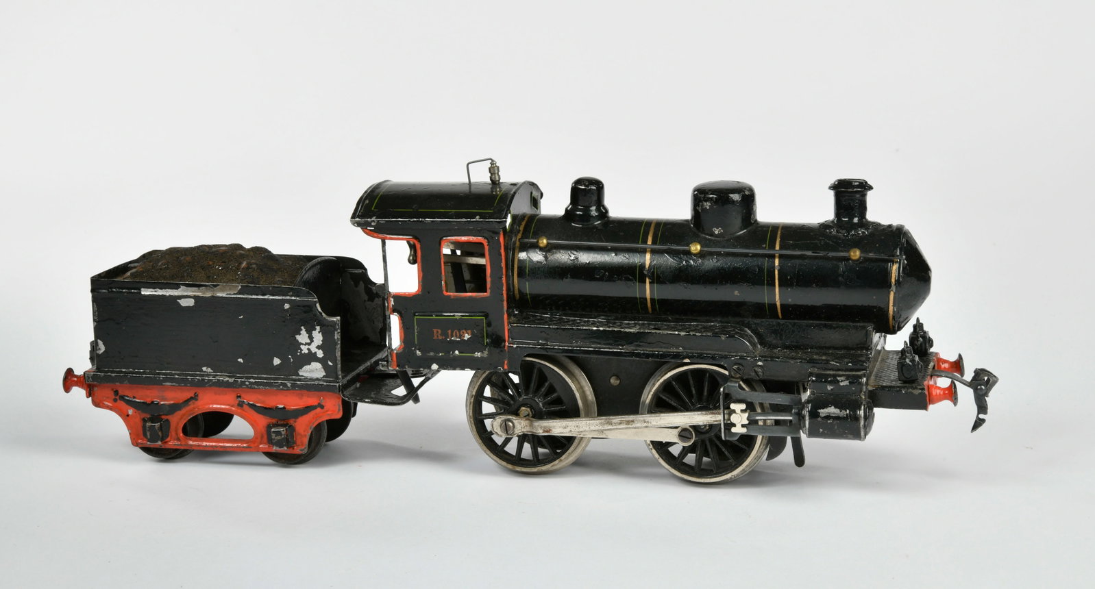 Marklin, Uhrwerk Lok R1021: Marklin, Uhrwerk Lok R1021, Germany ca. 1919, Spur 1, Tender neu lackiert, LM, UW ok, Z 2-3
