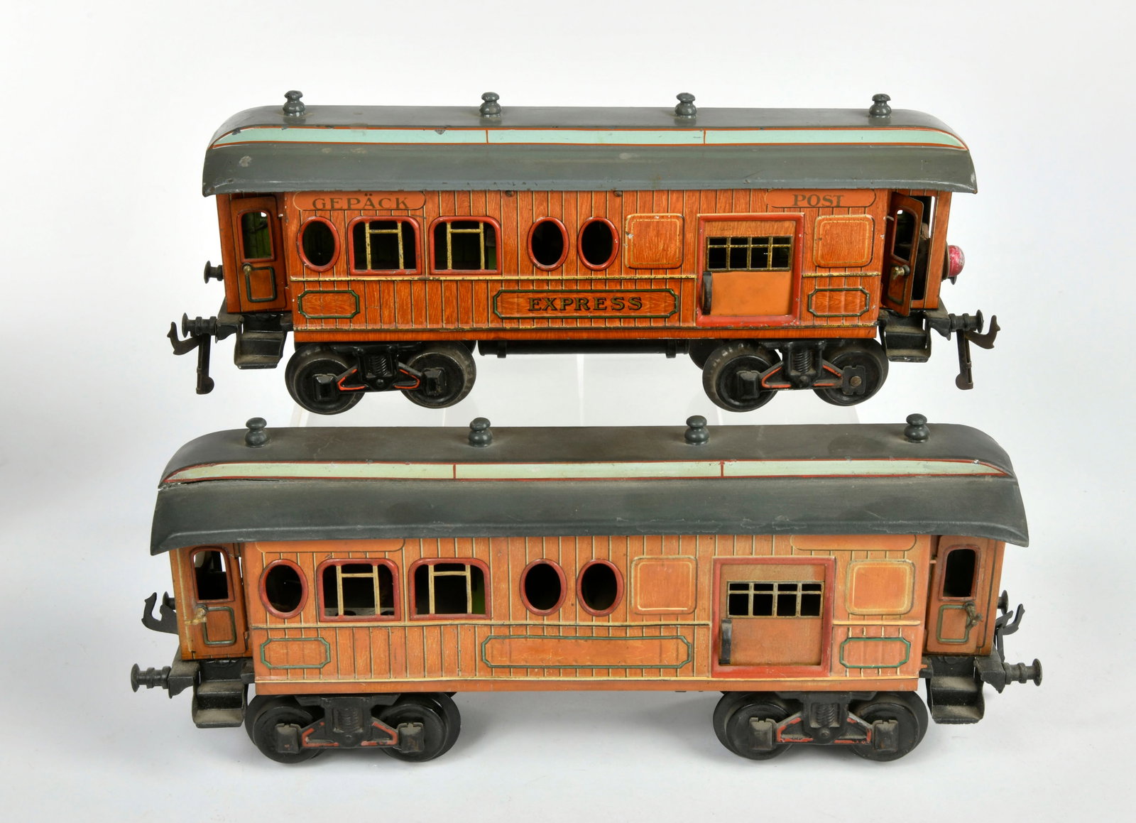 Bing, 2 Gepackwagen: Bing, 2 Gepackwagen, Germany VK, Spur 1, 34,5 cm, mit Inneneinrichtung, LM, Z 2-3