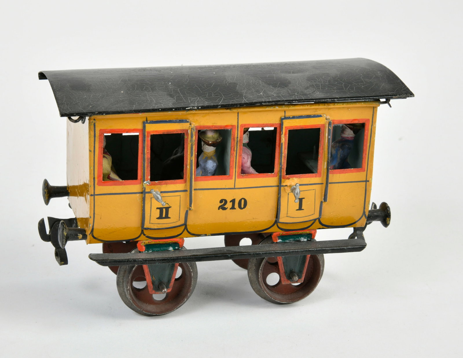 Marklin, Abteilwagen 1806/2: Marklin, Abteilwagen 1806/2, Spur 2, Germany 1898-1906, 14,5 cm, 7 Figuren, min LM