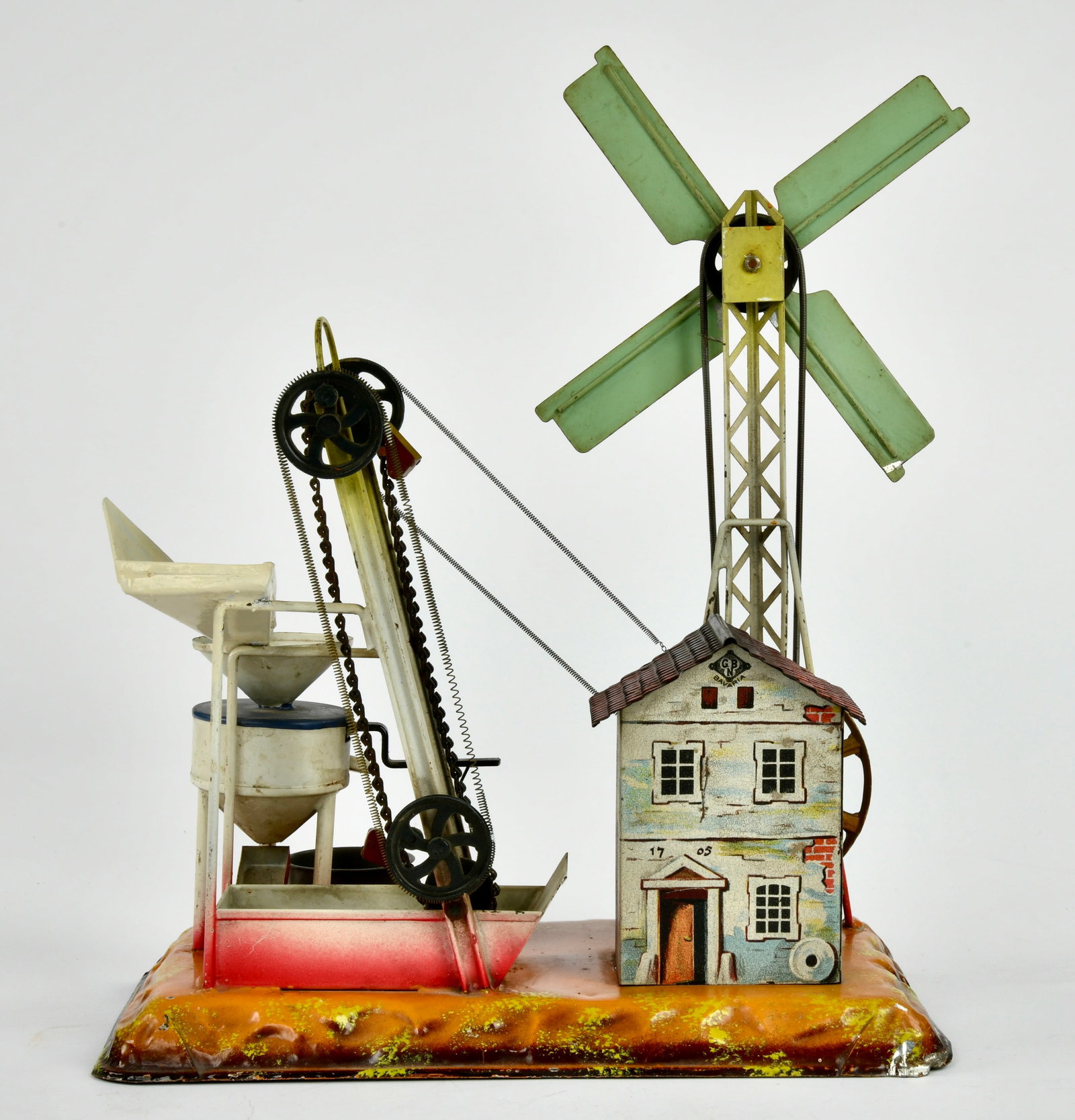 Bing, Antriebsmodell Windmuhle mit Sandmuhle: Bing, Antriebsmodell Windmuhle mit Sandmuhle, Germany VK, 26 cm, min. ausgebessert, Z 2