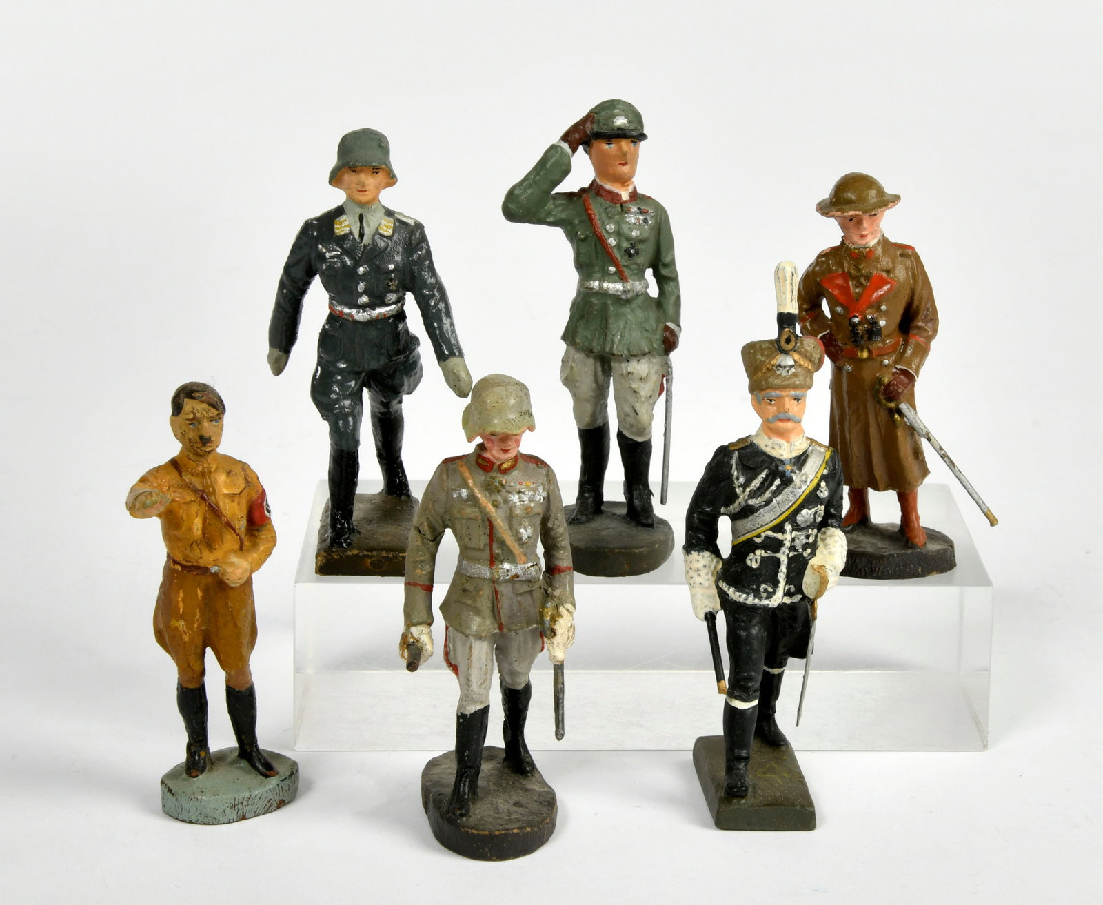 Lineol, Elastolin, 6 Figuren, Personlichkeiten u.a.: Lineol, Elastolin, 6 Figuren, Personlichkeiten u.a., Germany VK, 7,5 cm, Masse, LM, Z 2-3
