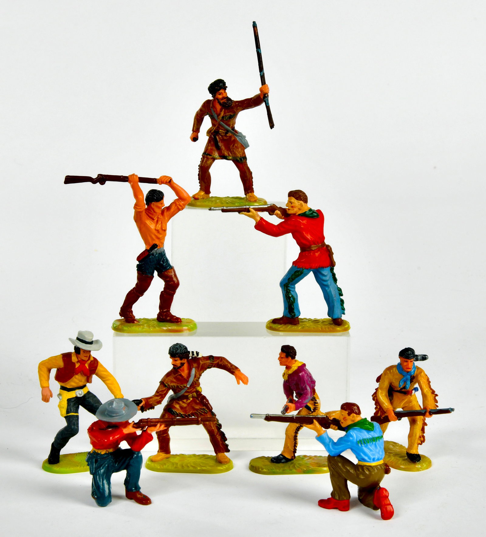 Elastolin (1 x Preiser), 9 Cowboys: Elastolin (1 x Preiser), 9 Cowboys, 7 cm, Kst., Z 1/1-