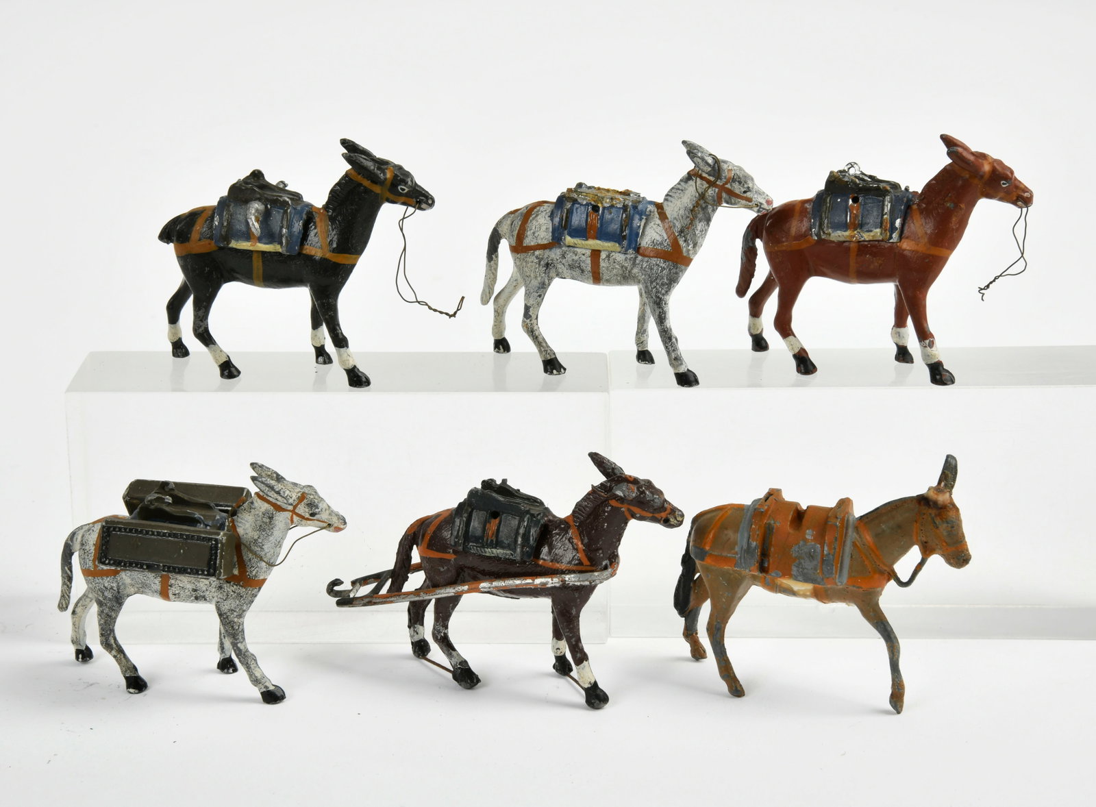 Heyde, 6 Esel: Heyde, 6 Esel, Germany VK, Zinn, 5,5 cm, LM, 1x Bein beschadigt