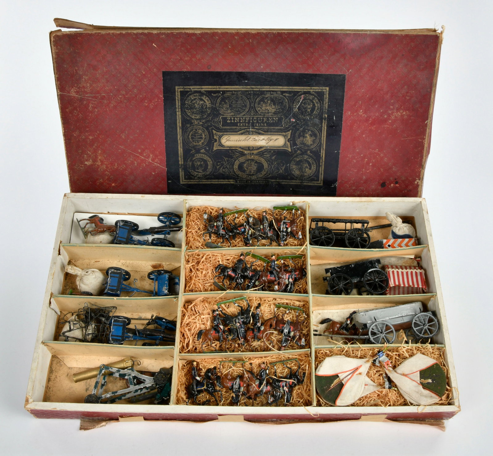 Heyde, Preussen Zug, Set mit Reitern, Kutschen, Zelten etc.: Heyde, Preussen Zug, Set mit Reitern, Kutschen, Zelten etc., Germany VK, 52x30 cm, Zinn, LM, Okt geklebt, sonst schoner Originalzustand