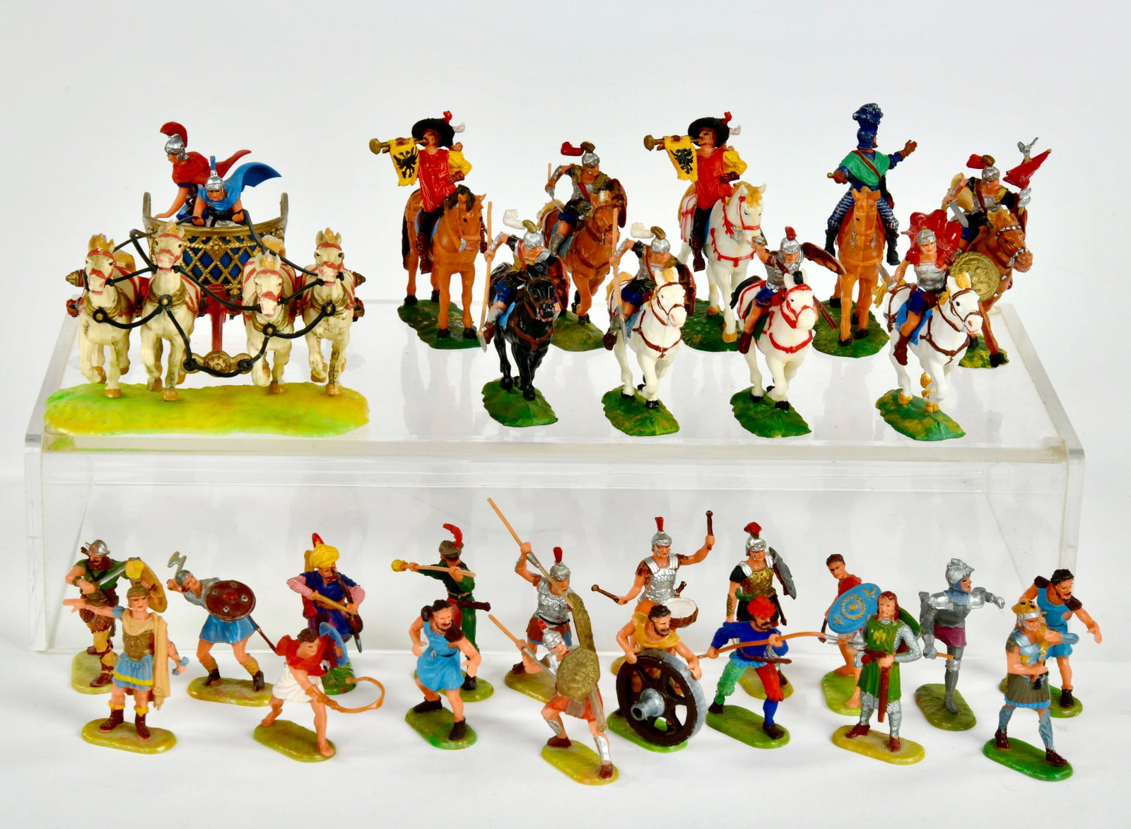 Elastolin, Quadriga, 9 Reiter, 18 Fusssoldaten: Elastolin, Quadriga, 9 Reiter, 18 Fusssoldaten, 4 cm, Kst., Z 1-/3