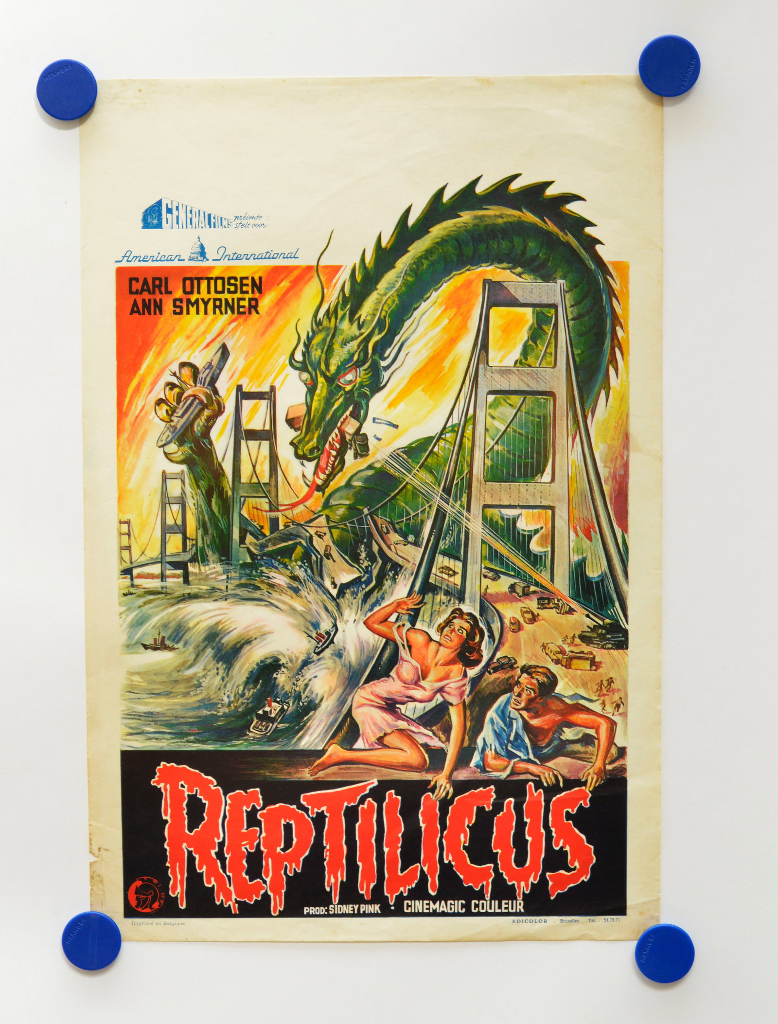 Kino Plakat, Reptilicus: Kino Plakat, Reptilicus, 55 x 35 cm, Belgium, 60er Jahre, Z 2