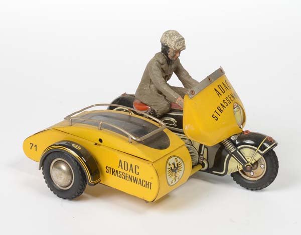 Goeso: English: Goeso, ADAC road patrol service, W.-Germany, tin, friction ok, minimal paint damage, dusty, condition 2 Deutsch: Göso, ADAC Straßenwacht, W.-Germany, 18 cm, Blech, Friktion ok, minimale Lac