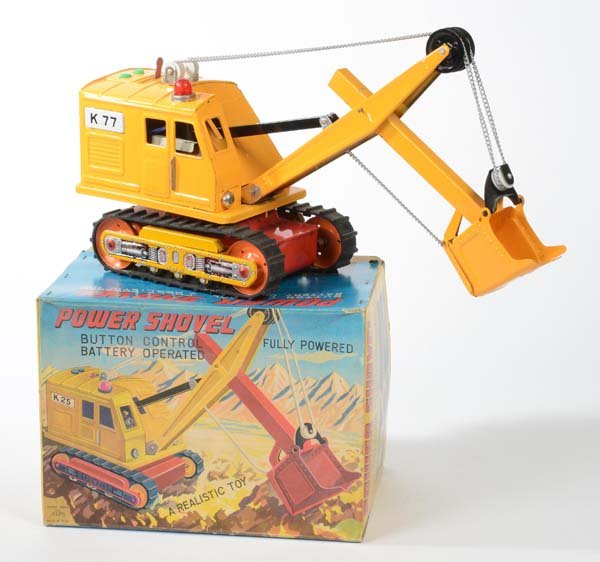 Alps: English: Alps, Digger, Japan, tin, battery drive ok, original box condition 1-2, condition 1-2 Deutsch: Alps, Bagger, Japan, 22 cm, Blech, Batterieantrieb ok, Okt Z 1-2, Z 1-2, (1931)