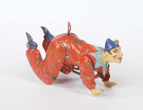 Guenthermann: English: Guenthermann, Clown, Germany prewar, tin, windup ok, age-related paint damage, condition 2 Deutsch: Günthermann, Clown, Germany VK, 13 cm, Blech, Uhrwerk ok, altersbedingte Lackmängel, Z 2,