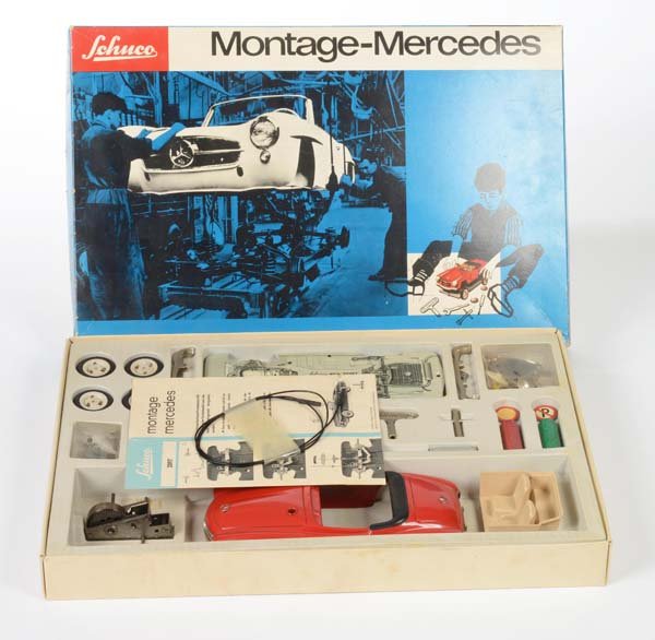 Schuco: English: Schuco, Montage Mercedes SL, W.-Germany, tin, original box condition 1-, condition 1 Deutsch: Schuco, Montage Mercedes SL, W.-Germany, Box 29x45 cm, Blech, Okt Z 1-, Z 1, (471)