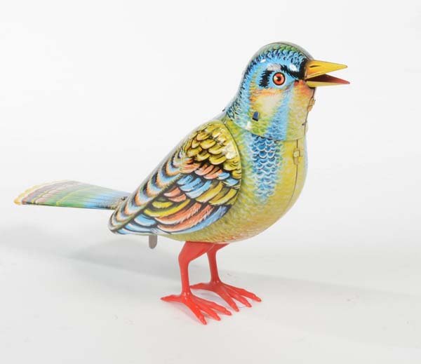 Koehler: English: Koehler, singing bird, W.-Germany, tin, windup + voice ok., condition 1, Deutsch: Köhler, Singender Vogel, W.-Germany, 19 cm, Blech, Uhrwerk + Stimme ok., Z 1, (3578)