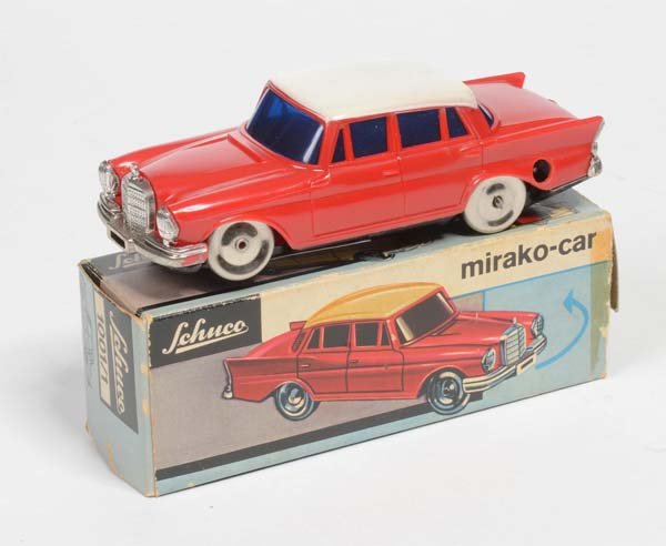 Schuco: English: Schuco, Mirako-Car, W.-Germany, plastic, wind up ok, original box: 1 flap missing, original box condition 2, condition 1- Deutsch: Schuco, Mirako-Car, W.-Germany, 12 cm, Kunststoff, Uhrwerk o