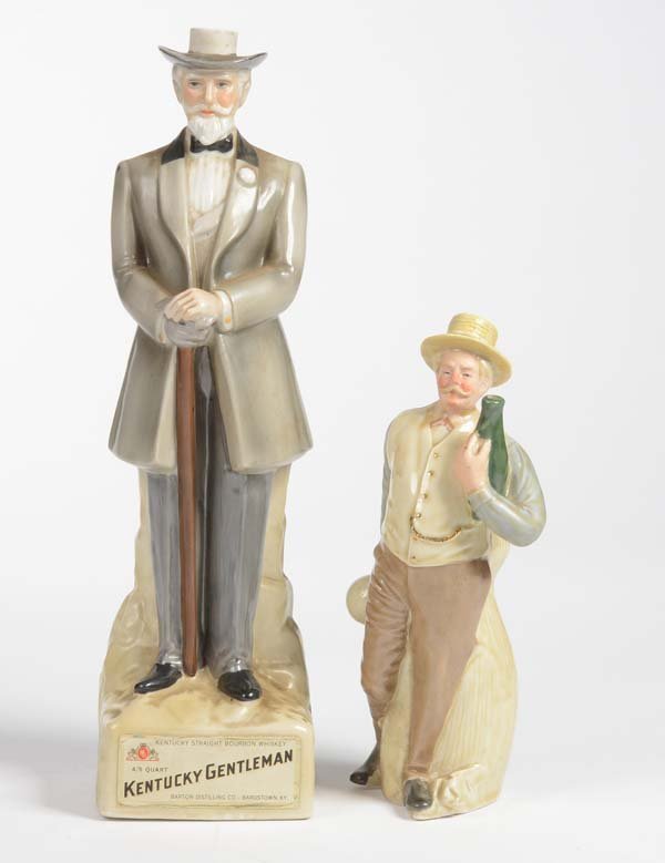 Figure Bottles: 2 Figure Bottles, ceramics, 1 cork missing, partially dusty, C 2+