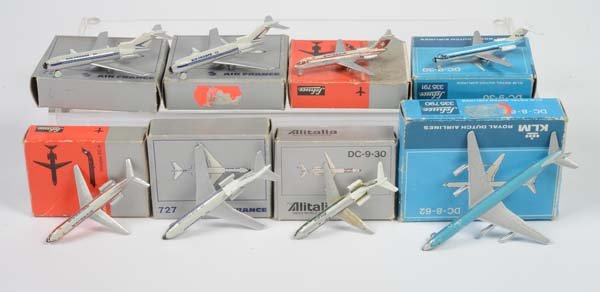 Schuco: Schuco, 8 Planes, W.-Germany, diecast, box C 1-/2-, 7x Z 1/1-, 1x Z 3