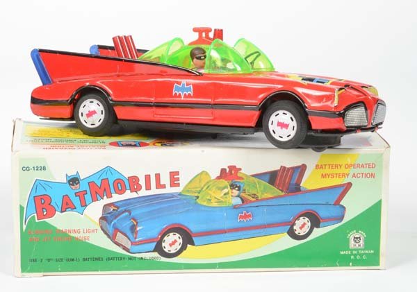 Bat-Mobile: Bat-Mobile, Taiwan, tin, bat. drive ok, paint d., box C 1-, C 1-