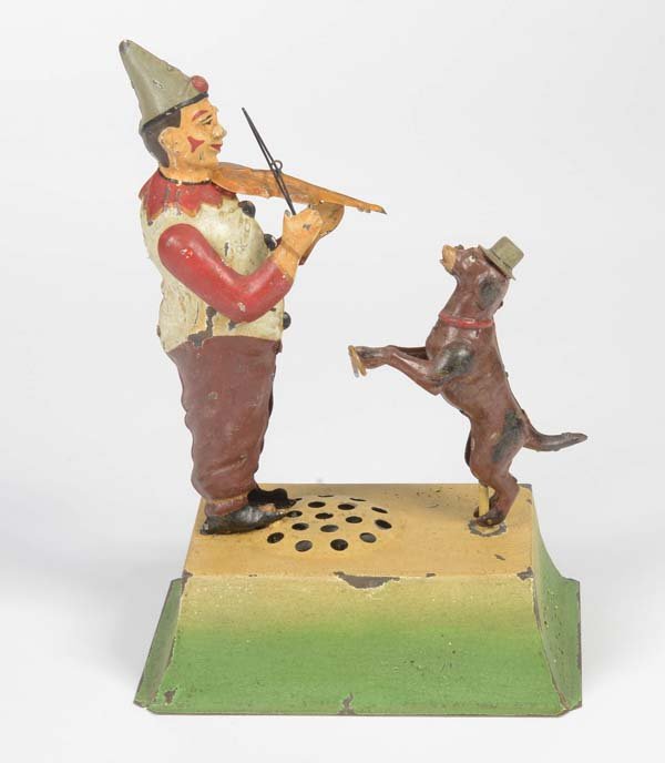 Guenthermann: Guenthermann, Clown with Violin + Dog, Germany pw, age-related paint d., otherwise very good condition