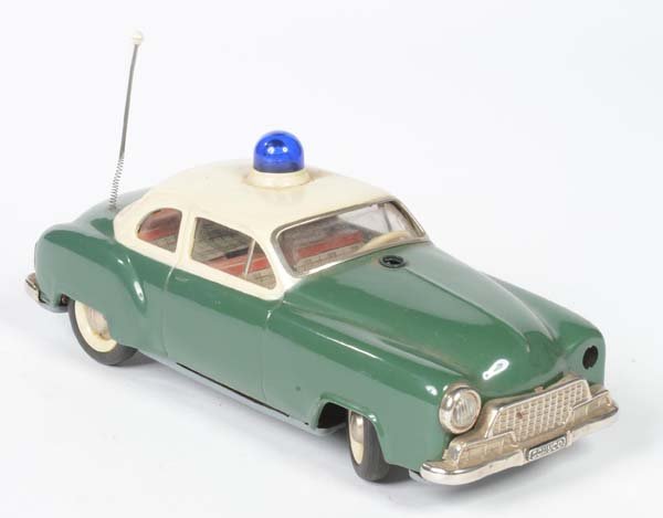 Schuco: Schuco, Elektro Alarm Car 5340, W.-Germany, tin, bat. drive not checked, rust d. on battery case, 1 flood light + 1 back light missing, C 3