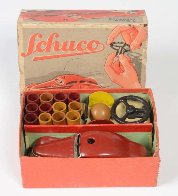 Schuco: Schuco, remote controlled car 3000, Germany pw, tin, clockwork ok, box C 3+, complete with accessories (except control wire), slightly dirty, C 2+