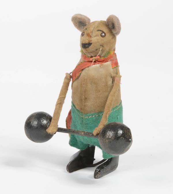 Schuco: Schuco, Dancing Figure, Mouse with Dumbbell, Germany pw, mixed construction, clockwork ok, coat slightly damaged, C 2-