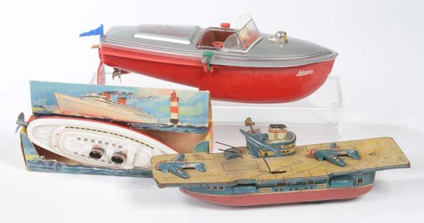 Schuco: Schuco, Lehmann a.o., 3 Boats, W.-Germany + Japan, tin + plastic, C 2-/3-